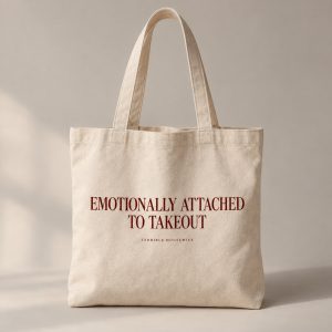 Emotionally Attached to Takeout Tote in Natural — concept mockup