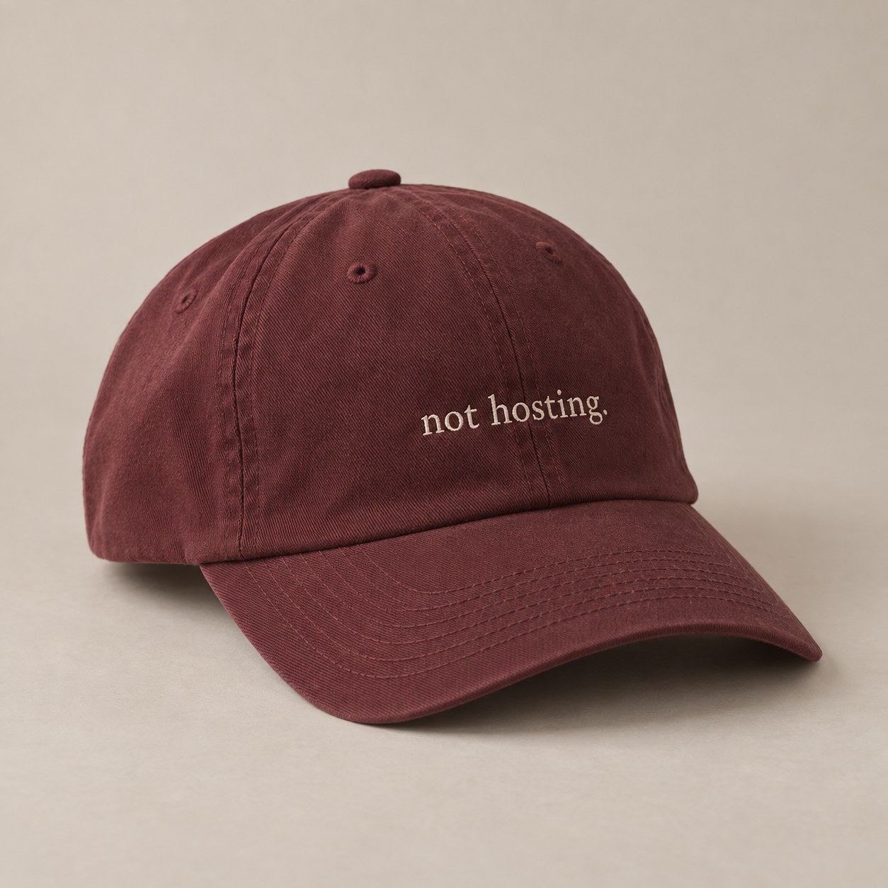 Not Hosting Cap in Burgundy — concept mockup